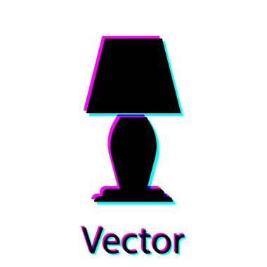 Siyah Masa lambası simgesi beyaz arka planda yalıtılmış. Vektör İllüstrasyonu