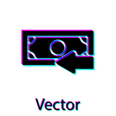 Siyah Nakit arka simgesi beyaz arka planda yalıtılmış. Finansal hizmetler, para iadesi, yatırım getirisi, tasarruf hesabı, döviz bozdurma. Vektör İllüstrasyonu