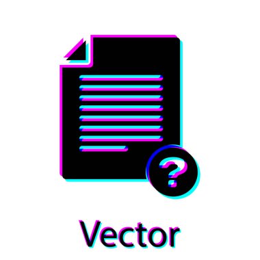 Siyah Bilinmeyen belge simgesi beyaz arka planda yalıtılmış. Soru işareti içeren dosya. Raporu, hizmeti ve genel arama işaretini tutun. Vektör İllüstrasyonu