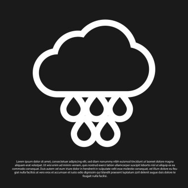 Siyah arkaplanda izole edilmiş yağmur ikonu olan Kara Bulut. Yağmur damlaları ile yağmur bulutu yağışı. Vektör İllüstrasyonu