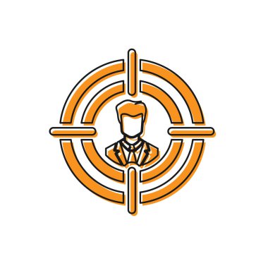 Turuncu Kafa avcılık kavram simgesi beyaz arka plan üzerinde izole. İş hedefi veya İstihdam işareti. İnsan kaynakları ve iş için işe alım. Vektör İllüstrasyonu