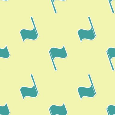 Yeşil Bayrak simgesi sarı arka plan üzerinde yalıtılmış kesintisiz desen. Düz tasarım. Vektör İllüstrasyonu