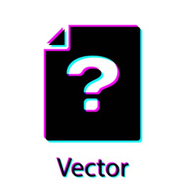 Siyah Bilinmeyen belge simgesi beyaz arka planda yalıtılmış. Soru işareti içeren dosya. Raporu, hizmeti ve genel arama işaretini tutun. Vektör İllüstrasyonu