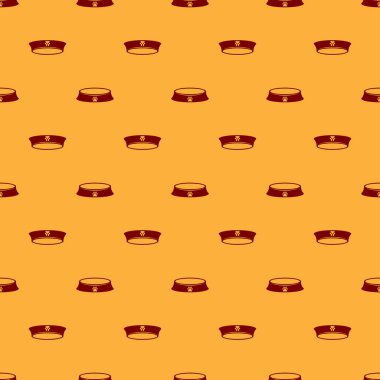 Kedi veya köpek simgesi kahverengi arka plan üzerinde izole dikişsiz desen için Kırmızı Pet gıda kase. Köpek ya da kedi pençesi izi. Vektör İllüstrasyonu