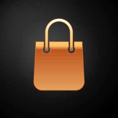 Siyah arka plan üzerinde izole Altın Alışveriş çantası simgesi. Paket işareti. Vektör İllüstrasyonu
