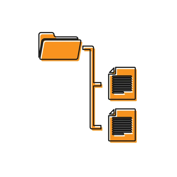 Oranje map boompictogram geïsoleerd op witte achtergrond. Computer netwerk bestandsmap organisatiestructuur stroomdiagram. Vector illustratie — Stockvector
