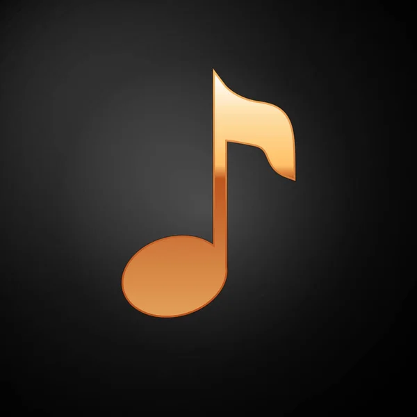Золота музична нота, піктограма тону ізольована на чорному тлі. Векторна ілюстрація — стоковий вектор