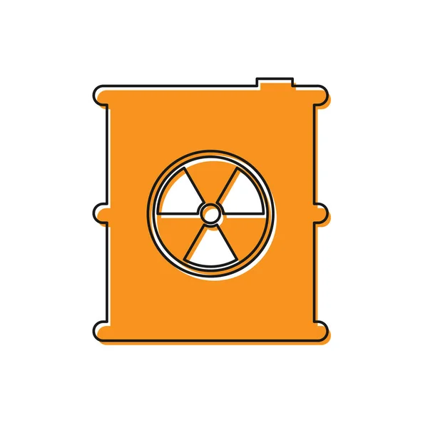 Orange Radioactive waste in barrel icon isolated on white background. Toxic refuse keg. Radioactive garbage emissions, environmental pollution. Vector Illustration — Stock Vector