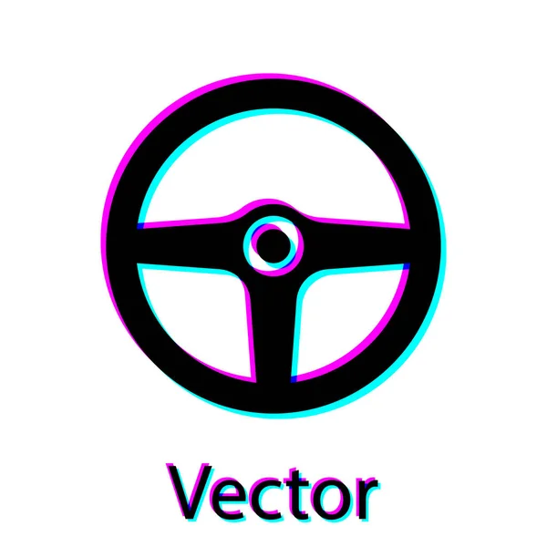 Icono del volante negro aislado sobre fondo blanco. Icono de rueda de coche. Ilustración vectorial — Vector de stock