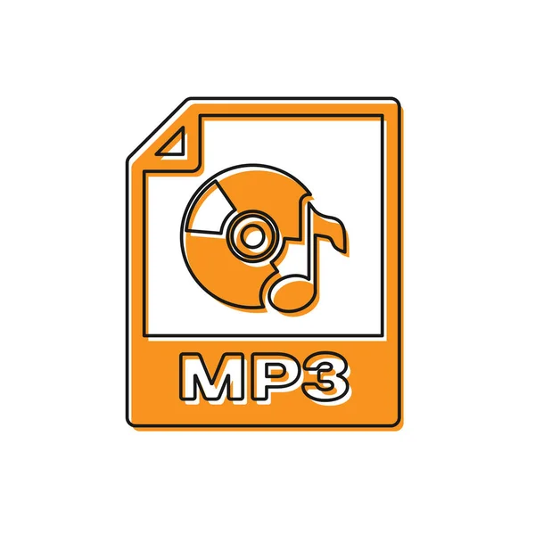 Oranžová Ikona dokumentu souboru MP3. Ikona tlačítka MP3 Stáhnout je izolovaná na bílém pozadí. Symbol formátu MP3 Music. Symbol souboru MP3. Vektorová ilustrace — Stockový vektor