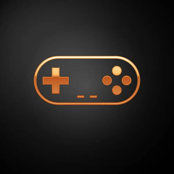 Gold Gamepad icon isolated on black background. Game controller. Vector Illustration — Stock Vector