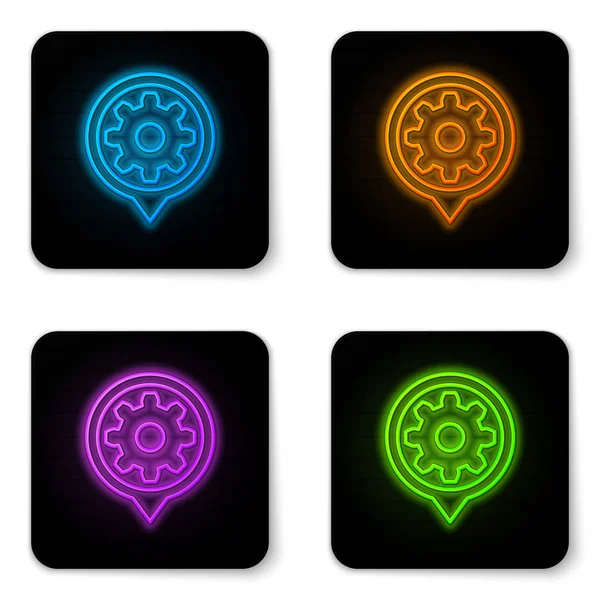 Glowing neon Setting icon isolated on white background. Tools, service, cog, gear, cogwheel sign. Black square button. Vector Illustration — Stock Vector