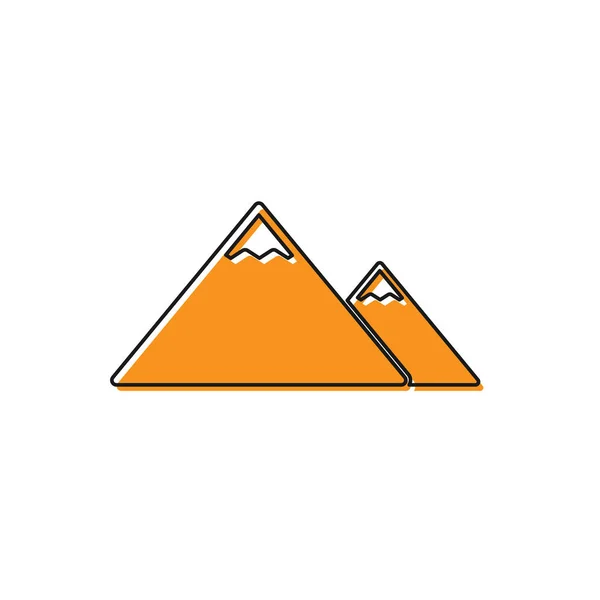 Icona delle montagne arancioni isolata su sfondo bianco. Simbolo di vittoria o concetto di successo. Illustrazione vettoriale — Vettoriale Stock