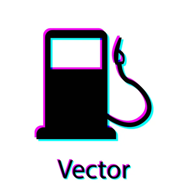 Icono de gasolina o gasolinera negra aislado sobre fondo blanco. Símbolo de combustible. Bomba de gasolina. Ilustración vectorial — Vector de stock