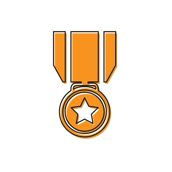 Medalha laranja com ícone de estrela isolado no fundo branco. Assinatura de conquista do vencedor. Medalha de prémio. Ilustração vetorial — Vetor de Stock
