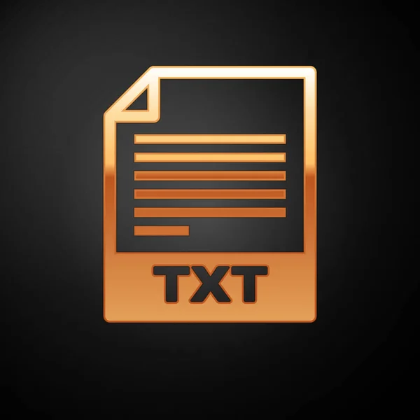 Gold txt-Datei Dokument-Symbol. txt-Symbol auf schwarzem Hintergrund isoliert herunterladen. Textdateierweiterungssymbol. Vektorillustration — Stockvektor