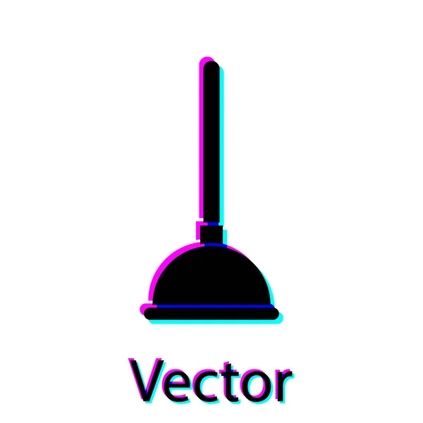 Schwarzer Gummikolben mit Holzgriff für Rohrreinigungssymbole isoliert auf weißem Hintergrund. Toilettenkolben. Vektorillustration — Stockvektor
