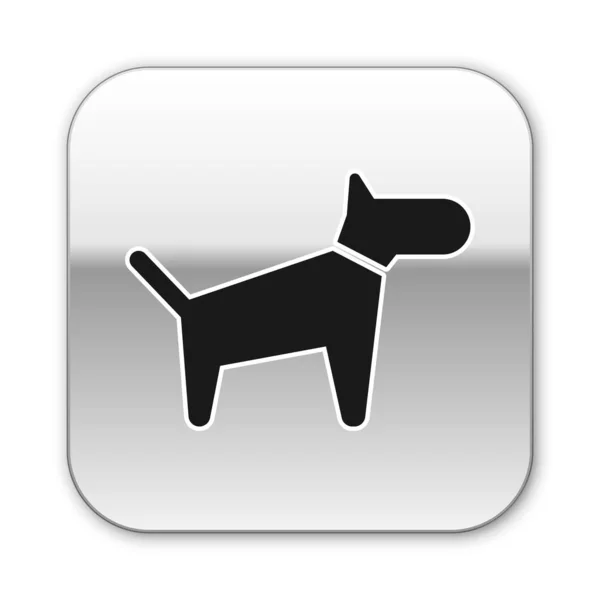 白い背景に隔離された黒い犬のアイコン。シルバーの正方形のボタン。ベクトルイラストレーション — ストックベクタ