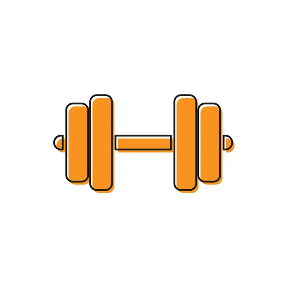 Оранжевая иконка Dumbbell изолирована на белом фоне. Значок для поднятия мышц, фитнес-штанга, значок тренажерного зала, символ спортивного инвентаря, штанга. Векторная миграция — стоковый вектор
