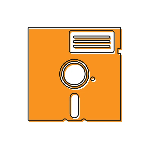Оранжевый дискета в 5,25-дюймовый значок изолирован на белом фоне. Дискета для хранения компьютерных данных. Знак дискеты. Векторная миграция — стоковый вектор