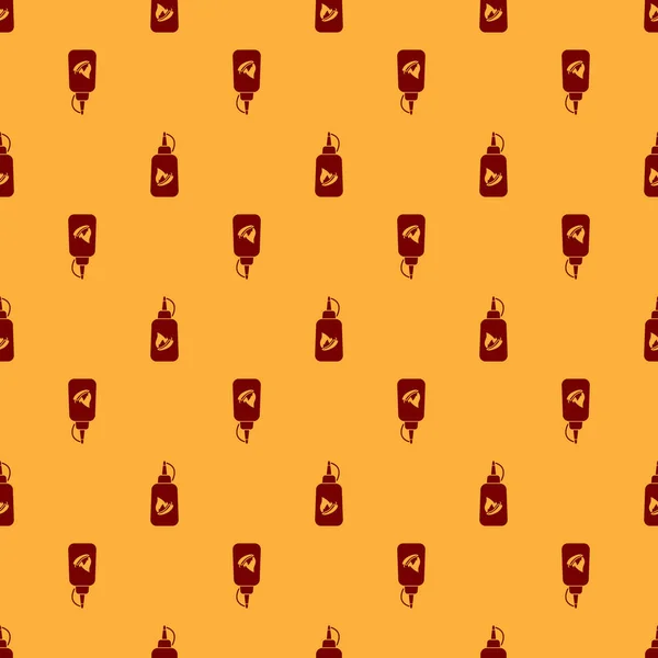 Icona bottiglia ketchup rosso isolato modello senza soluzione di continuità su sfondo marrone. Icona fiamma di fuoco. Segno baccello peperoncino piccante. Barbecue e barbecue simbolo della griglia. Illustrazione vettoriale — Vettoriale Stock
