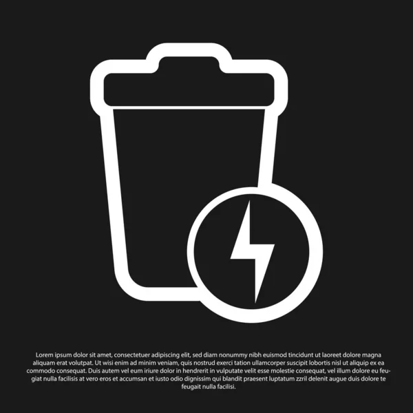 Black Lightning with trash can icon isolated on black background. Waste to energy. Garbage bin sign. Recycle basket sign. Vector Illustration — Stock Vector