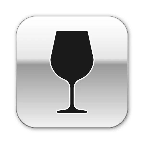 Icono de copa de vino negro aislado sobre fondo blanco. Signo de copa de vino. Botón cuadrado plateado. Ilustración vectorial — Vector de stock