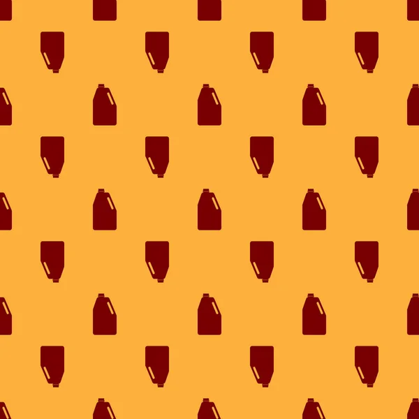 Rote Haushaltschemikalien leere Plastikflasche Symbol isoliert nahtlose Muster auf braunem Hintergrund. Flüssigwaschmittel oder Seife, Fleckenentferner, Wäschebleichmittel. flache Bauweise. Vektorillustration — Stockvektor