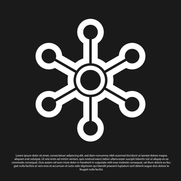 Black Network icon isolated on black background. Global network connection. Global technology or social network. Connecting dots and lines. Vector Illustration
