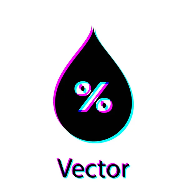 Icono de porcentaje de gota de agua negra aislado sobre fondo blanco. Análisis de humedad. Ilustración vectorial — Vector de stock