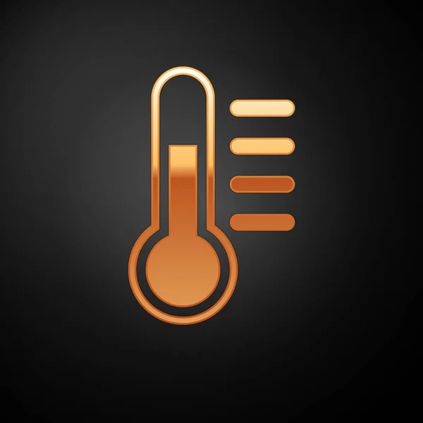 Złoty termometr ikona izolowane na czarnym tle. Ilustracja wektorowa — Wektor stockowy