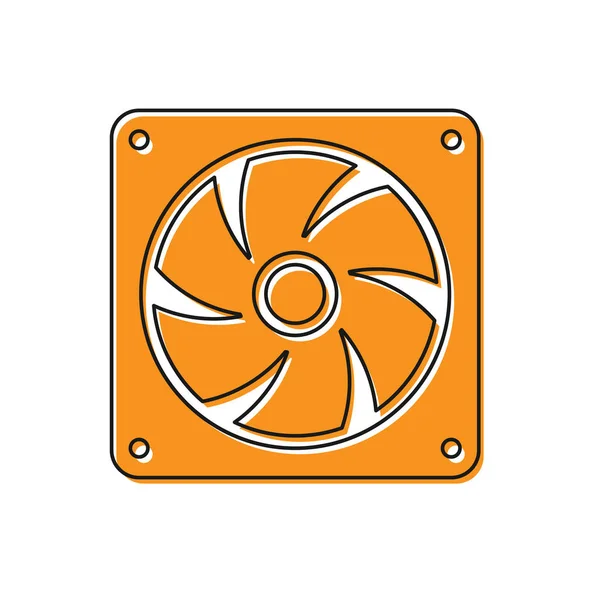 Orange Computer cooler icon isolated on white background. PC hardware fan. Vector Illustration — Stock Vector