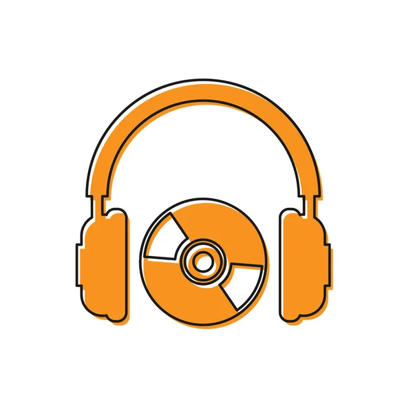 Orange hörlurar och CD-eller DVD-ikon isolerade på vit bakgrund. Hörtelefon skylt. Compact Disk-symbol. Vektor illustration — Stock vektor