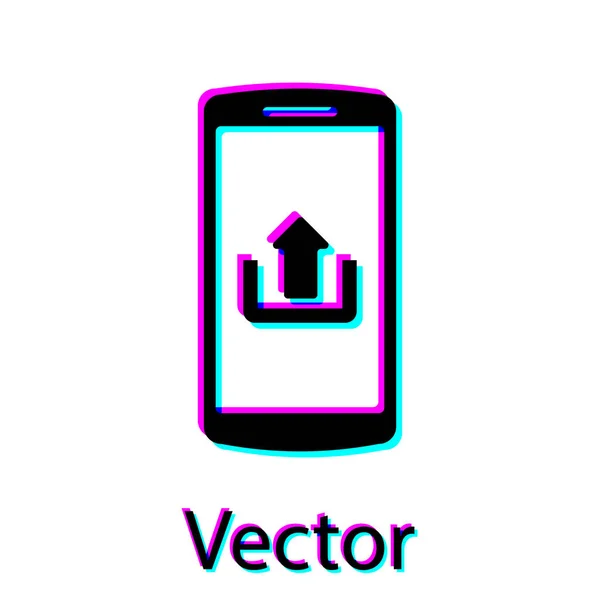Smartphone preto com ícone de upload isolado no fundo branco. Ilustração vetorial — Vetor de Stock