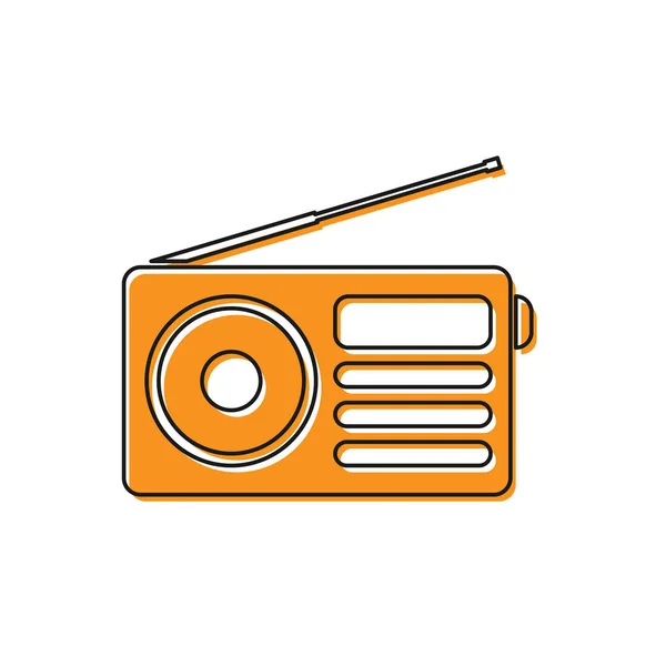 白い背景に隔離されたアンテナアイコンを持つオレンジ色のラジオ。ベクトルイラストレーション — ストックベクタ