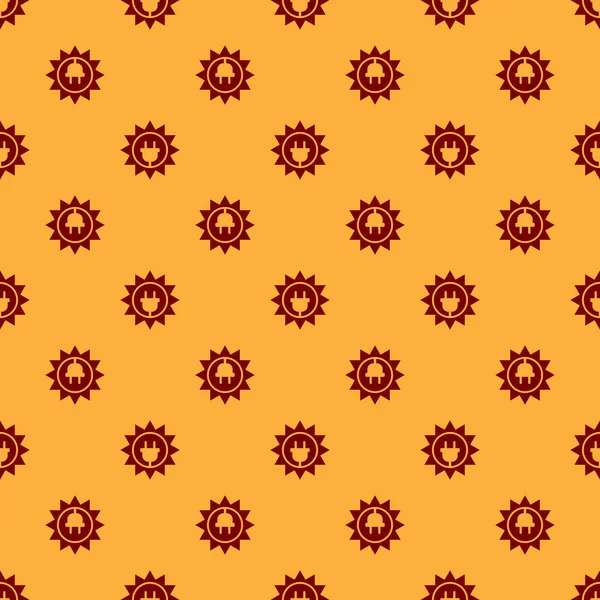 Icône panneau d'énergie solaire rouge isolé motif sans couture sur fond brun. Soleil et prise électrique. Illustration vectorielle — Image vectorielle