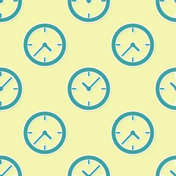 Reloj verde icono aislado patrón sin costura sobre fondo amarillo. Ilustración vectorial — Archivo Imágenes Vectoriales