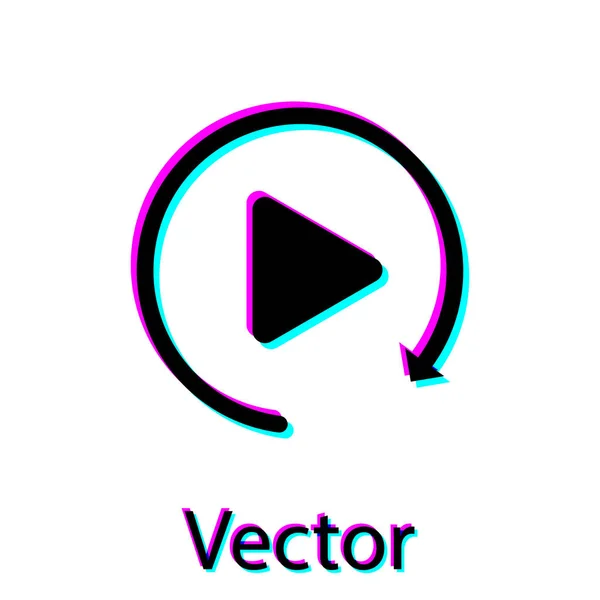 Svart video uppspelningsknapp som enkel Replay-ikon isolerad på vit bakgrund. Vektor illustration — Stock vektor