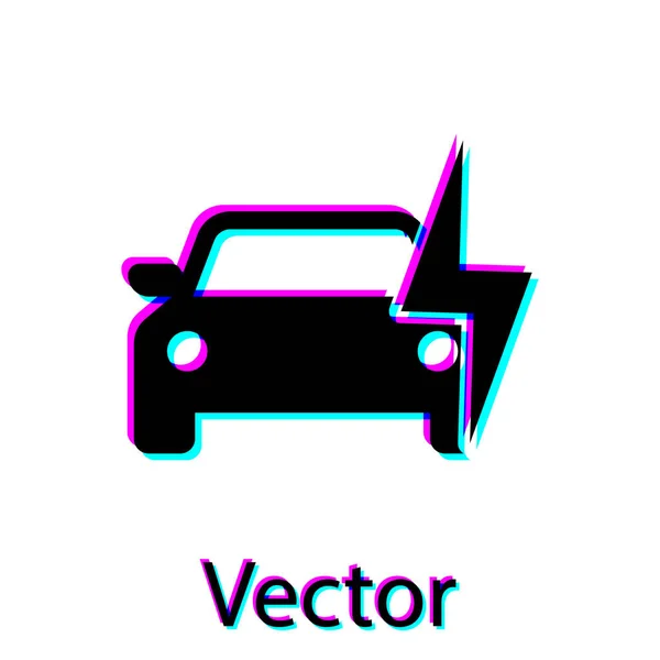 Carro elétrico preto e plugue de cabo elétrico ícone de carregamento isolado no fundo branco. Tecnologias ecológicas renováveis. Ilustração vetorial —  Vetores de Stock