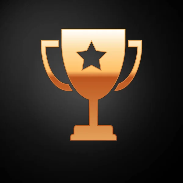 Gouden trofee Cup pictogram geïsoleerd op zwarte achtergrond. Award symbool. Kampioen Cup icoon. Vector illustratie — Stockvector