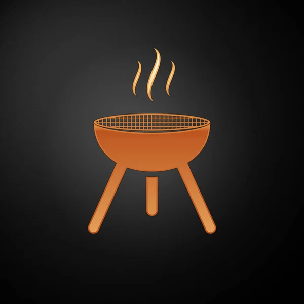 Gold Barbecue grill icon isolated on black background. BBQ grill party. Vector Illustration — Stock Vector