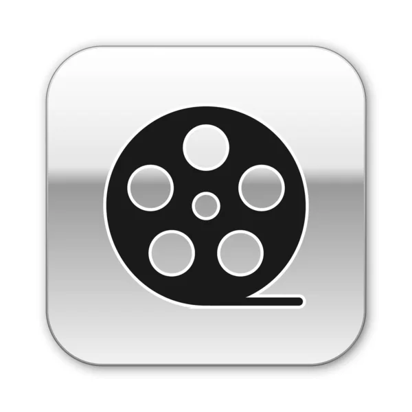 Schwarzes Filmrollen-Symbol isoliert auf weißem Hintergrund. Silberner quadratischer Knopf. Vektorillustration — Stockvektor
