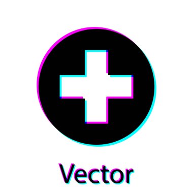 Beyaz arka plan üzerinde izole daire simgesi siyah Tıbbi çapraz. İlk yardım tıbbi sembolü. Vektör İllüstrasyonu