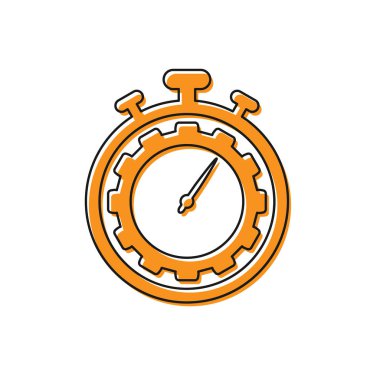 Turuncu Zaman Yönetimi simgesi beyaz arka planda yalıtılmış. Saat ve dişli işareti. Verimlilik sembolü. Vektör İllüstrasyonu