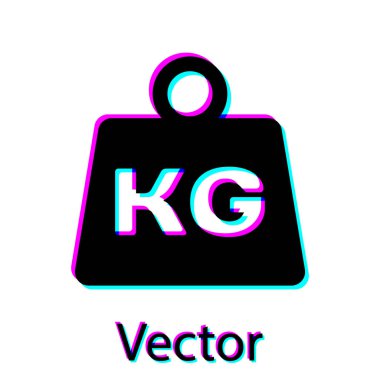 Beyaz arka planda yalıtılmış Siyah Ağırlık simgesi. Ağırlık kaldırma ve ölçek için kilogram ağırlık bloğu. Kütle sembolü. Vektör İllüstrasyonu