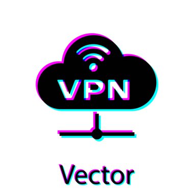 Siyah Vpn Ağı bulut bağlantı simgesi beyaz arka planda yalıtılmış. Sosyal teknoloji. Bulut bilgi işlem konsepti. Vektör İllüstrasyonu