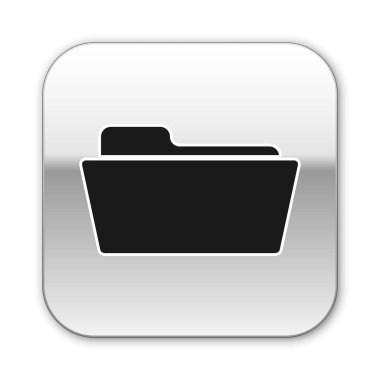 Beyaz arka planda yalıtılmış Siyah Klasör simgesi. Gümüş kare düğme. Vektör İllüstrasyonu