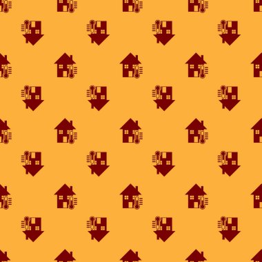 Red House sıcaklık simgesi kahverengi arka plan üzerinde dikişsiz desen izole. Termometre simgesi. Vektör İllüstrasyonu