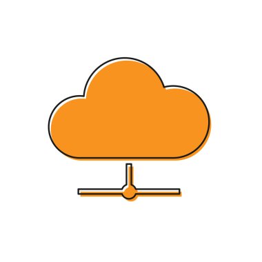 Orange Network bulut bağlantı simgesi beyaz arkaplanda izole edildi. Sosyal teknoloji. Bulut hesaplama konsepti. Vektör İllüstrasyonu