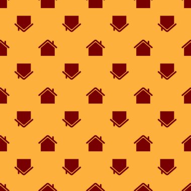 Kırmızı Ev simgesi kahverengi arka plan üzerinde sorunsuz desen izole. Ev sembolü. Vektör İllüstrasyonu